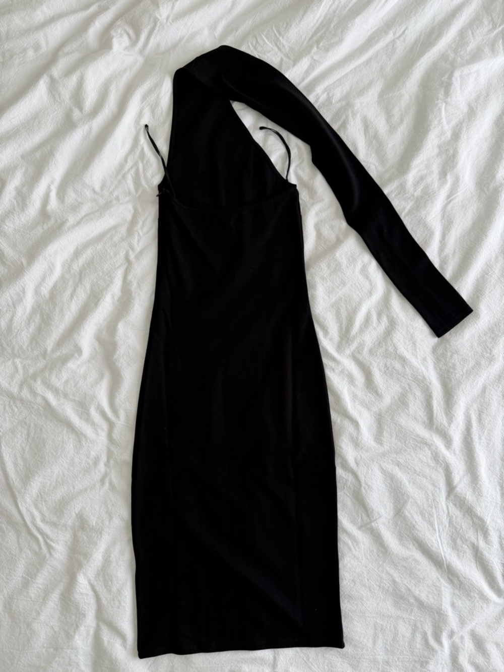 Marcella NYC Manhattan Asymmetrical One-Shoulder Midi Black Dress - Picture 2 of 6